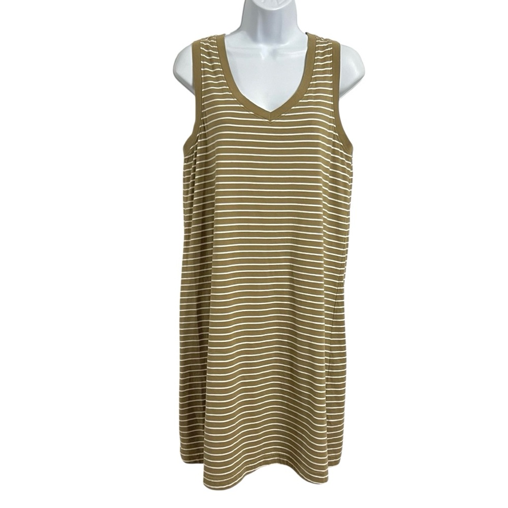 Pact Soho Stripe Softspun A Line Tank Dress S Khaki Green Organic Cotton Preppy